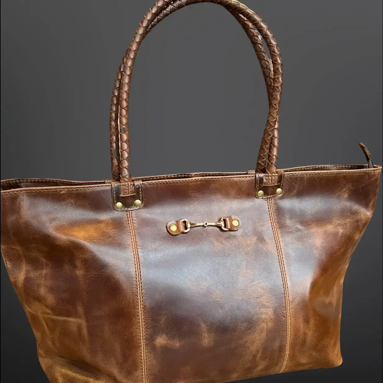 Equestrian Snaffle Bit Newmarket Leather Tote Bag Purse