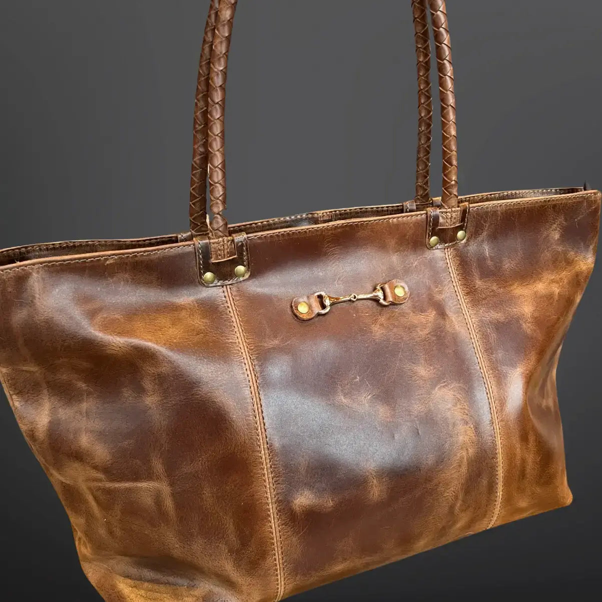 Equestrian Snaffle Bit Newmarket Leather Tote Bag Purse