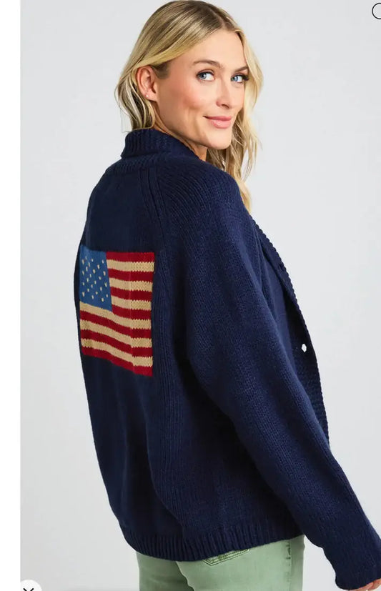 Varsity Chunky Flag Cardigan-Navy