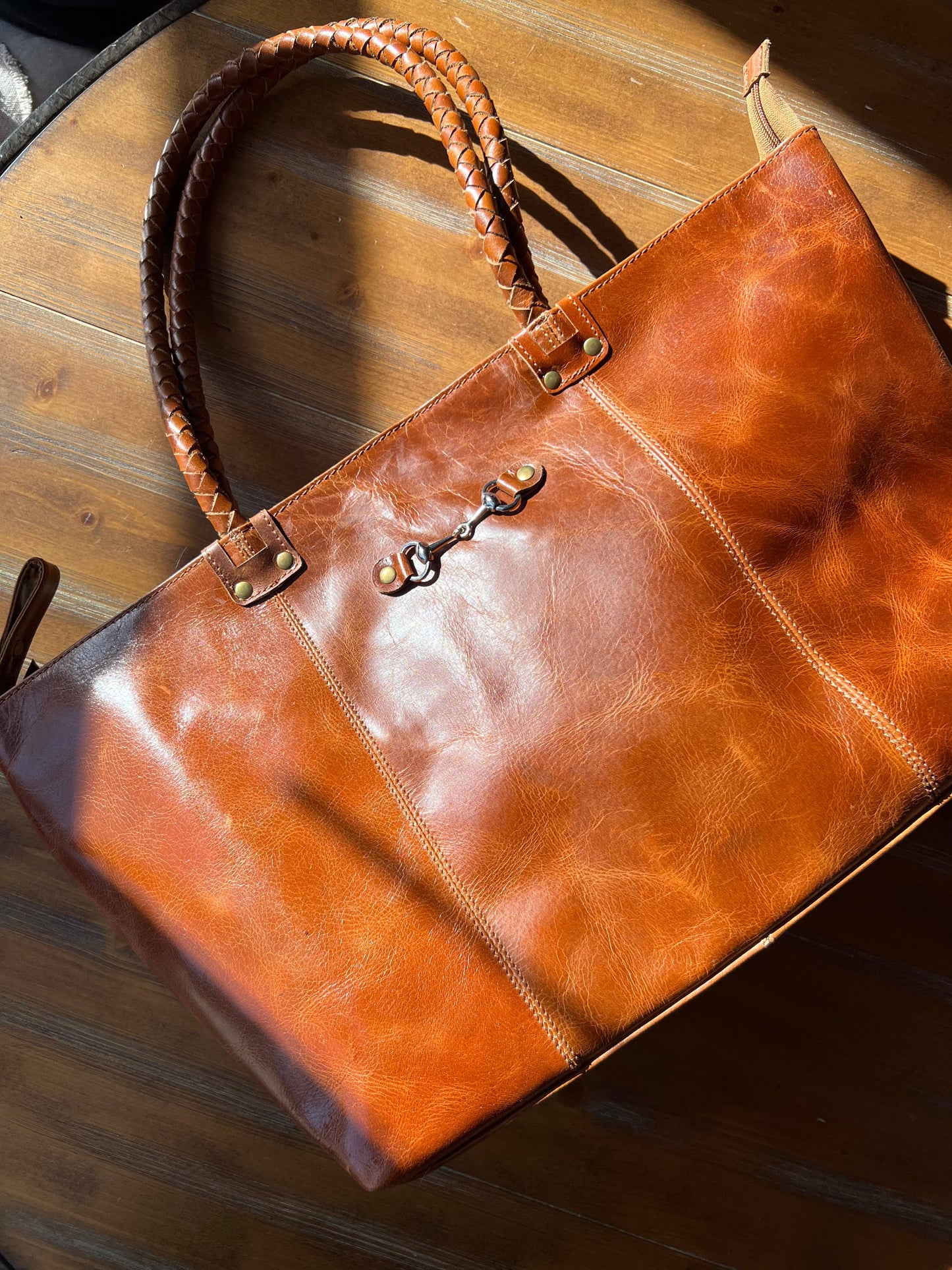 Equestrian Snaffle Bit Newmarket Leather Tote Bag Purse