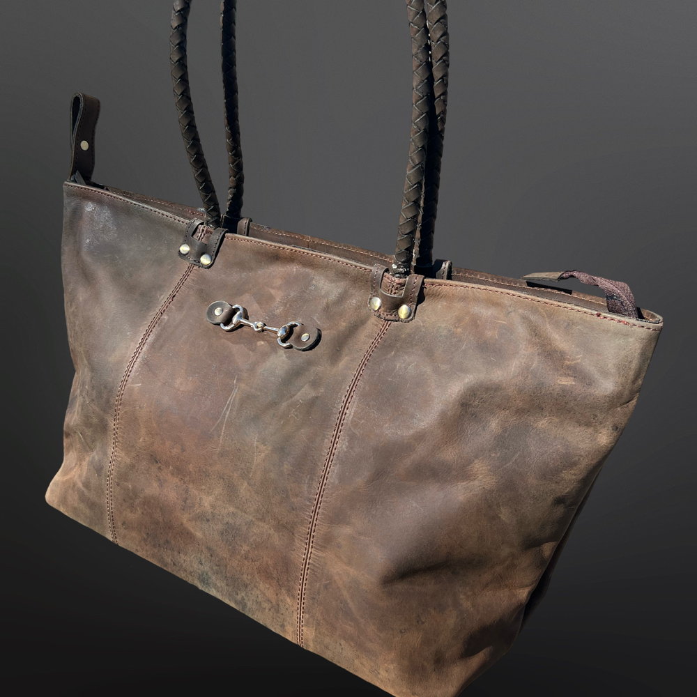 Equestrian Snaffle Bit Newmarket Leather Tote Bag Purse