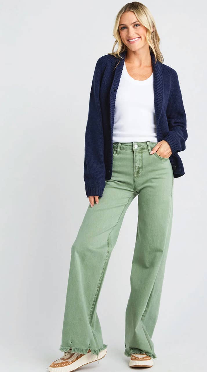 Varsity Chunky Flag Cardigan-Navy