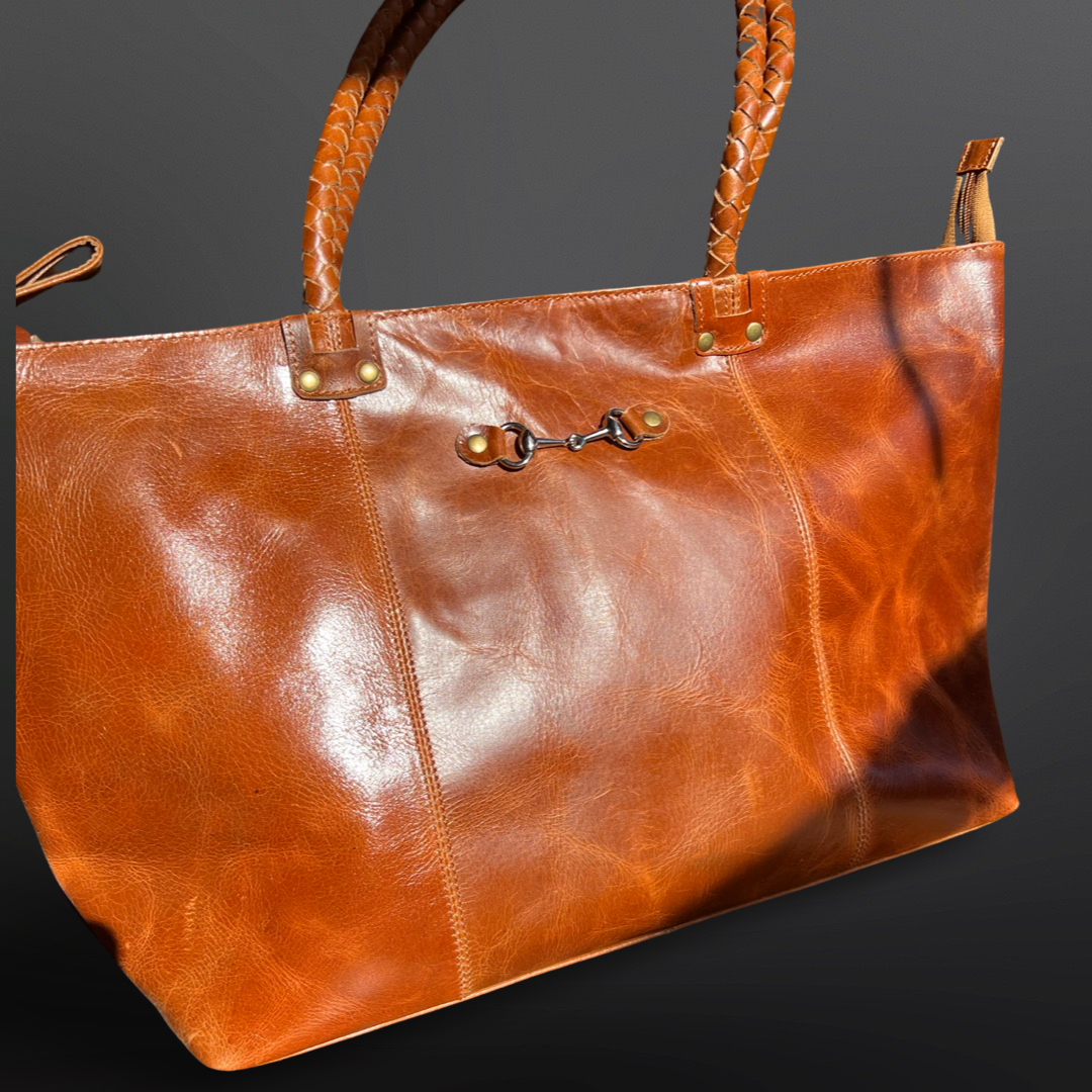 Equestrian Snaffle Bit Newmarket Leather Tote Bag Purse