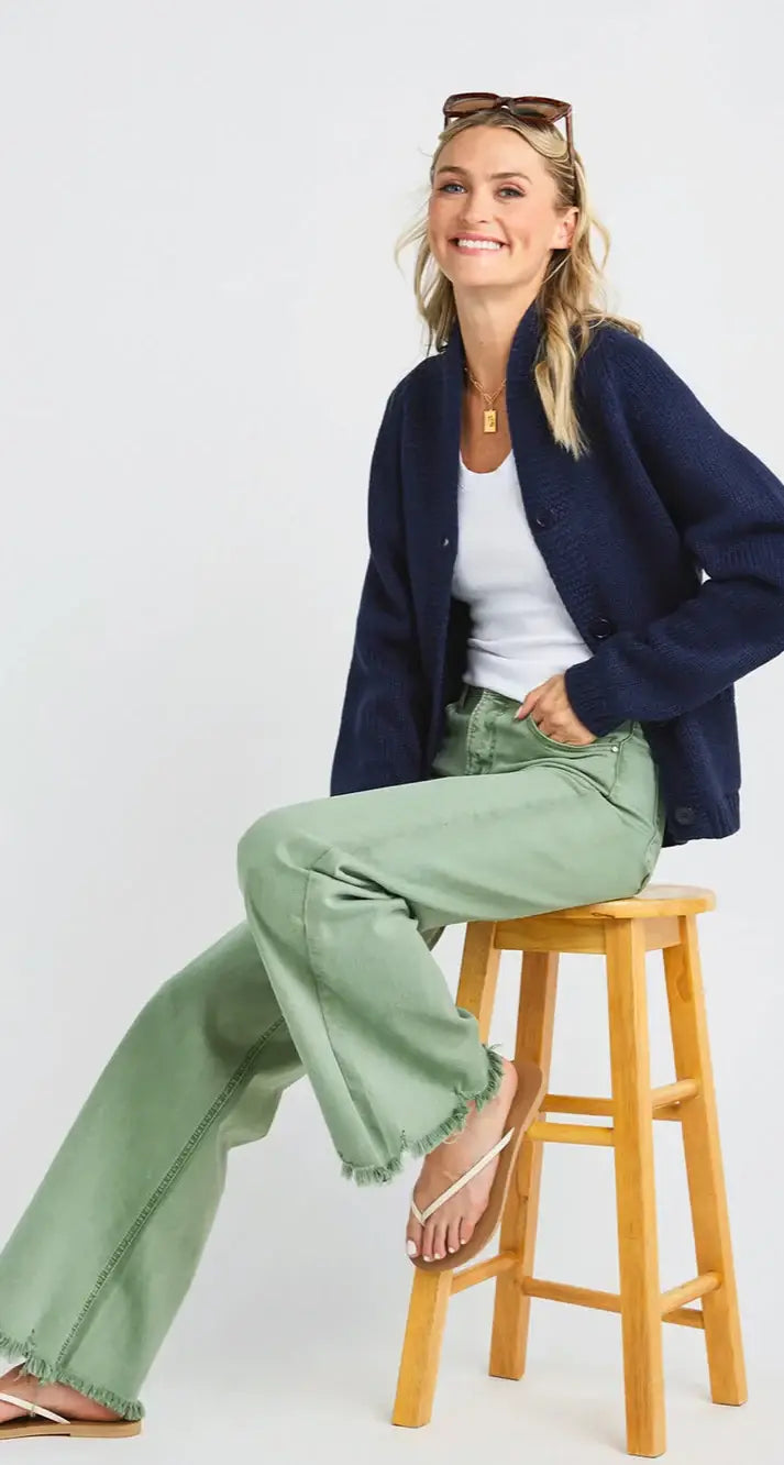 Varsity Chunky Flag Cardigan-Navy