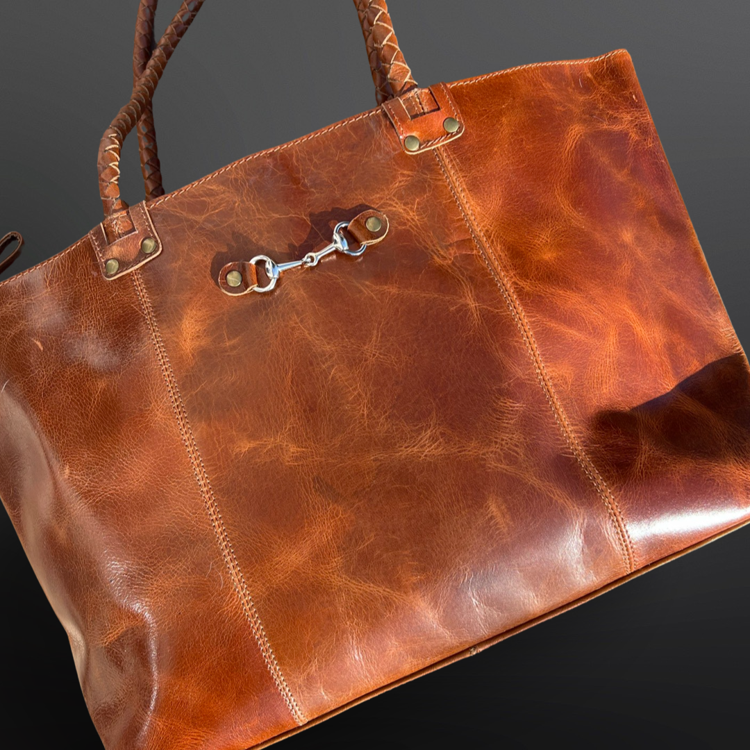 Equestrian Snaffle Bit Newmarket Leather Tote Bag Purse