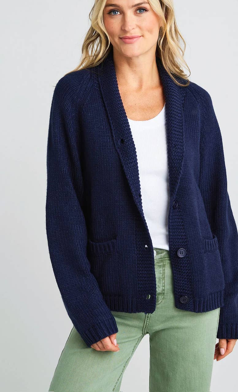 Varsity Chunky Flag Cardigan-Navy