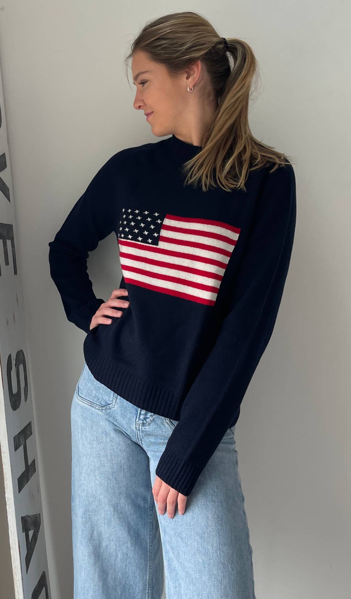 LUXE American Flag Sweater 100% Cashmere
