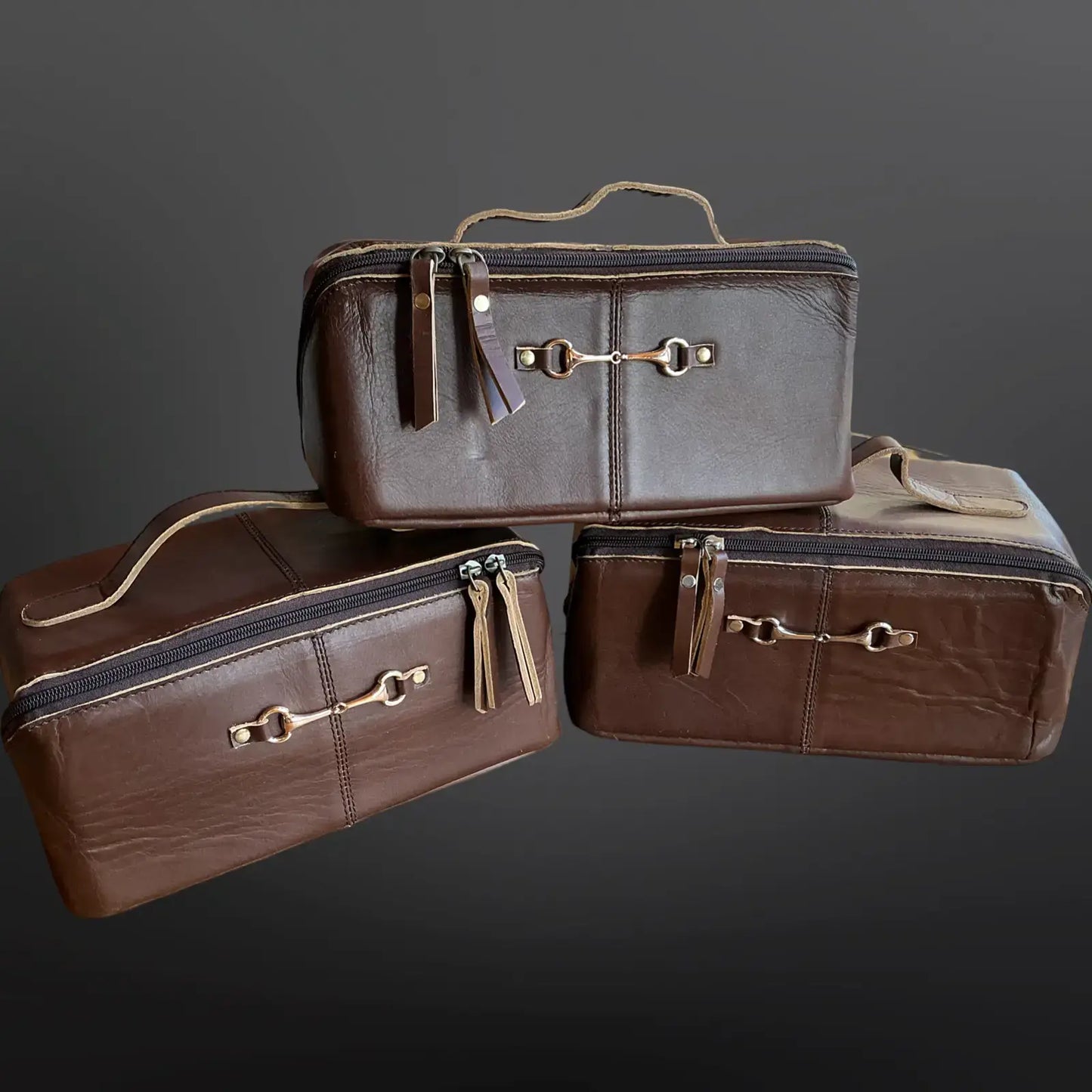 Equestrian Toiletry Bag Distressed Oily Leather Snaffle Bit